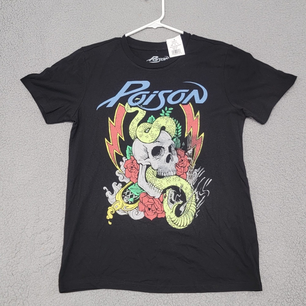 Poison Shirt Mens Medium Black Vintage Style‎ Skull Print Band T-Shirt Tribute